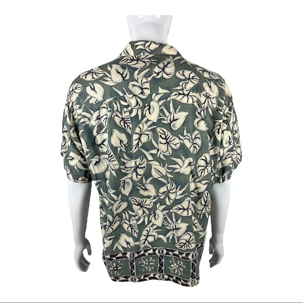 Patagonia Mens XL Shirt Floral Hawaiian Green 100% Cotton Vintage Short Sleeve